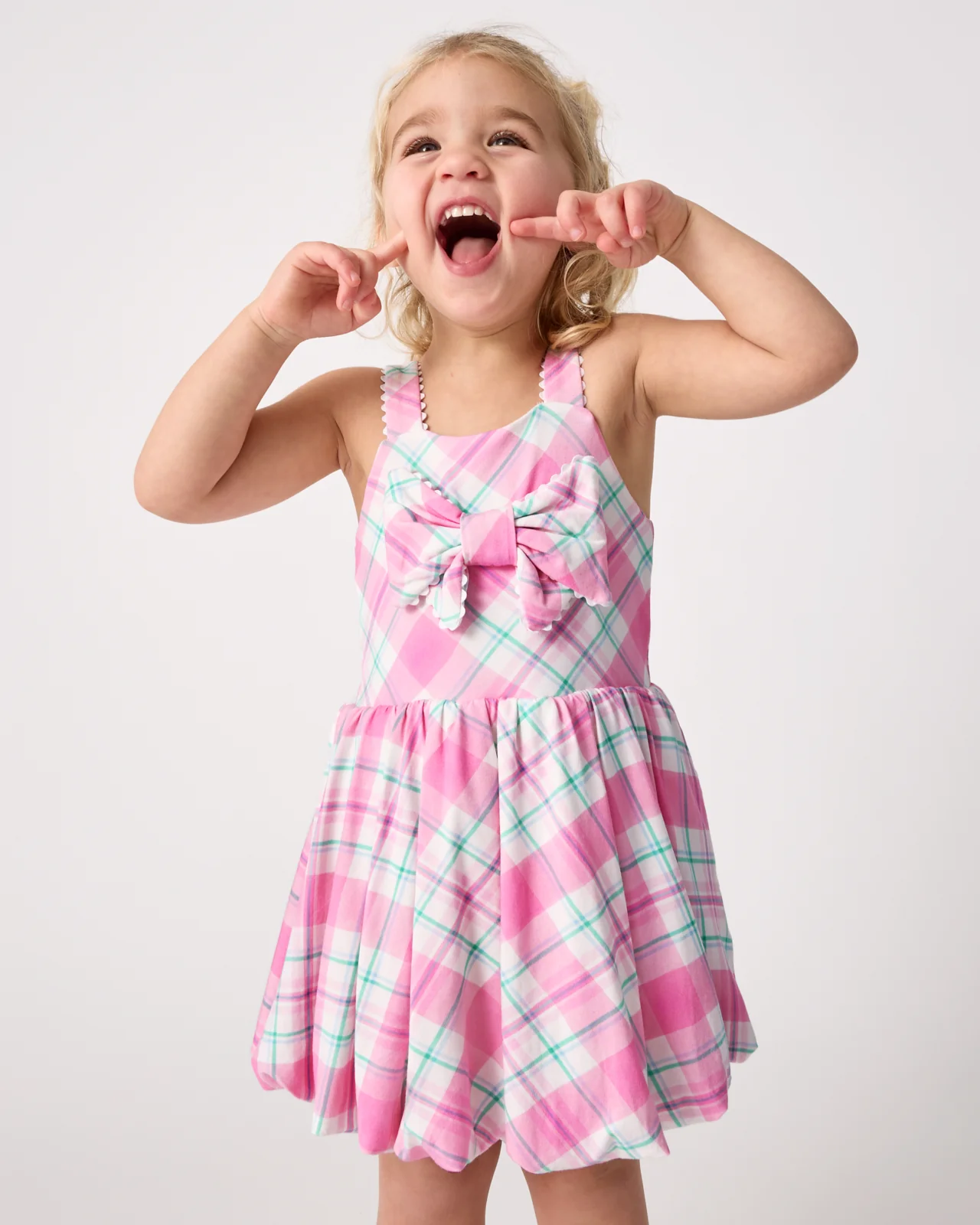 Springtime Plaid Bow Bubble Dress - Image 3