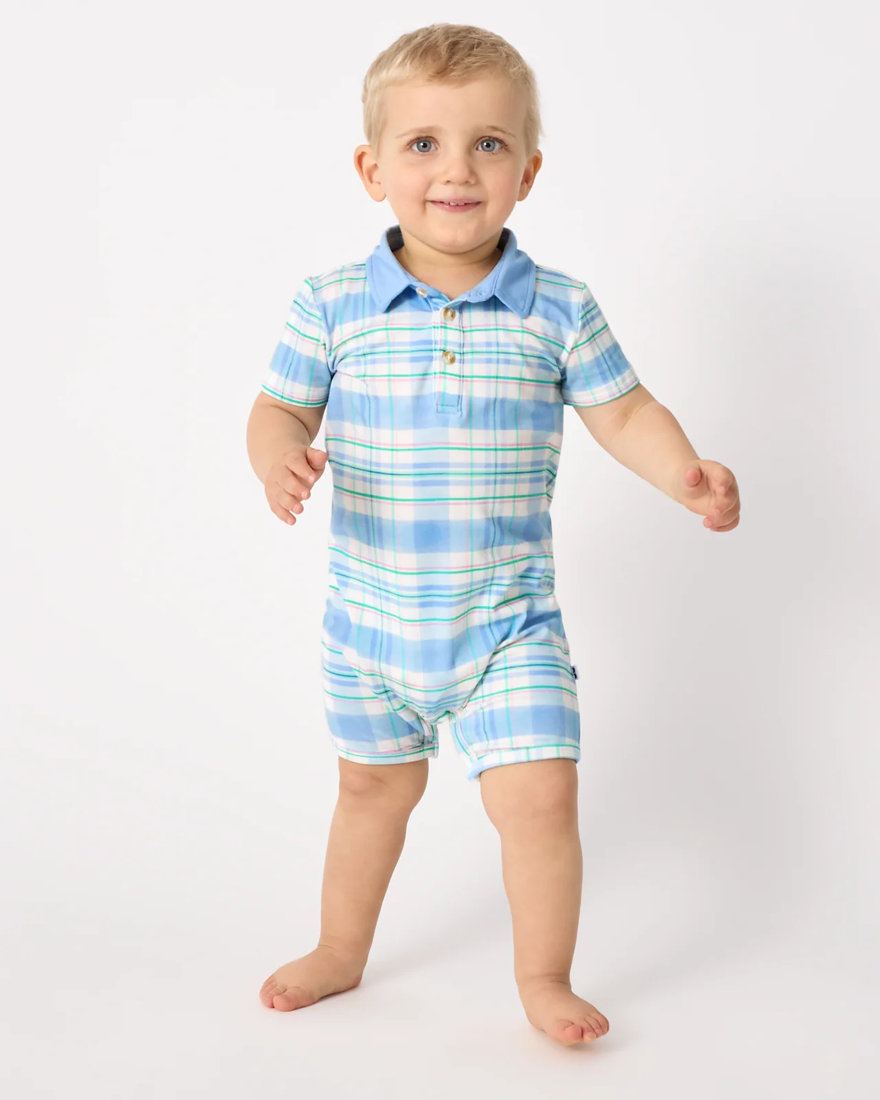 Springtime Plaid Polo Shorty Romper - Image 3