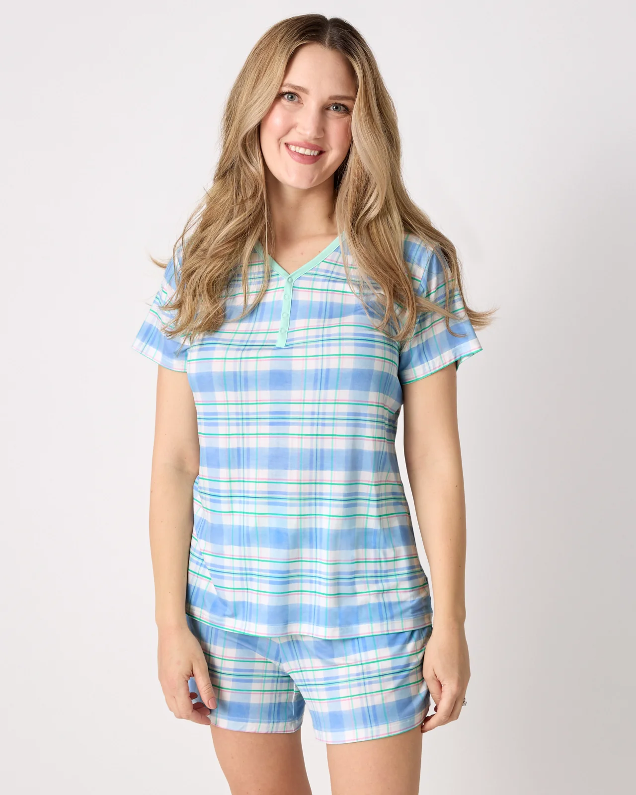 Springtime Plaid Women's Short Sleeve Pajama Top - Image 3