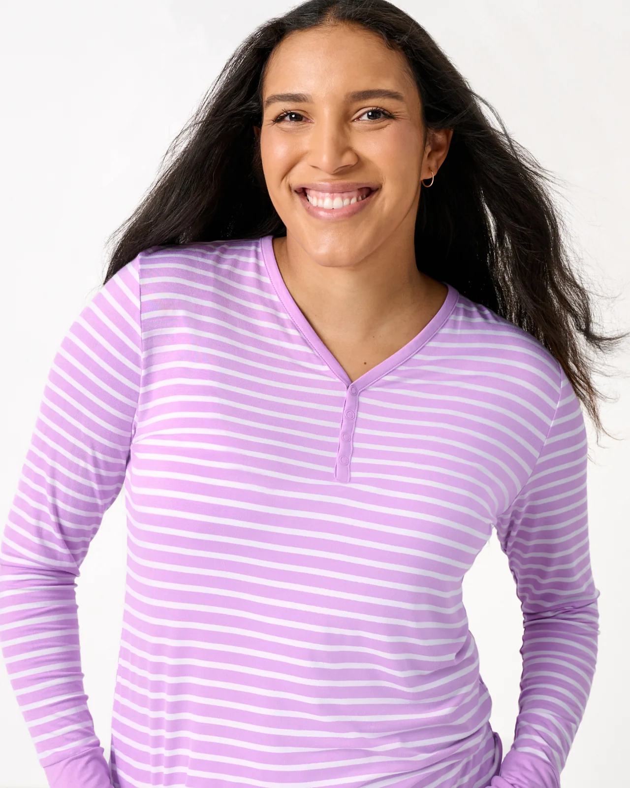Sweet Orchid Stripe Women's Long Sleeve Pajama Top - Image 2