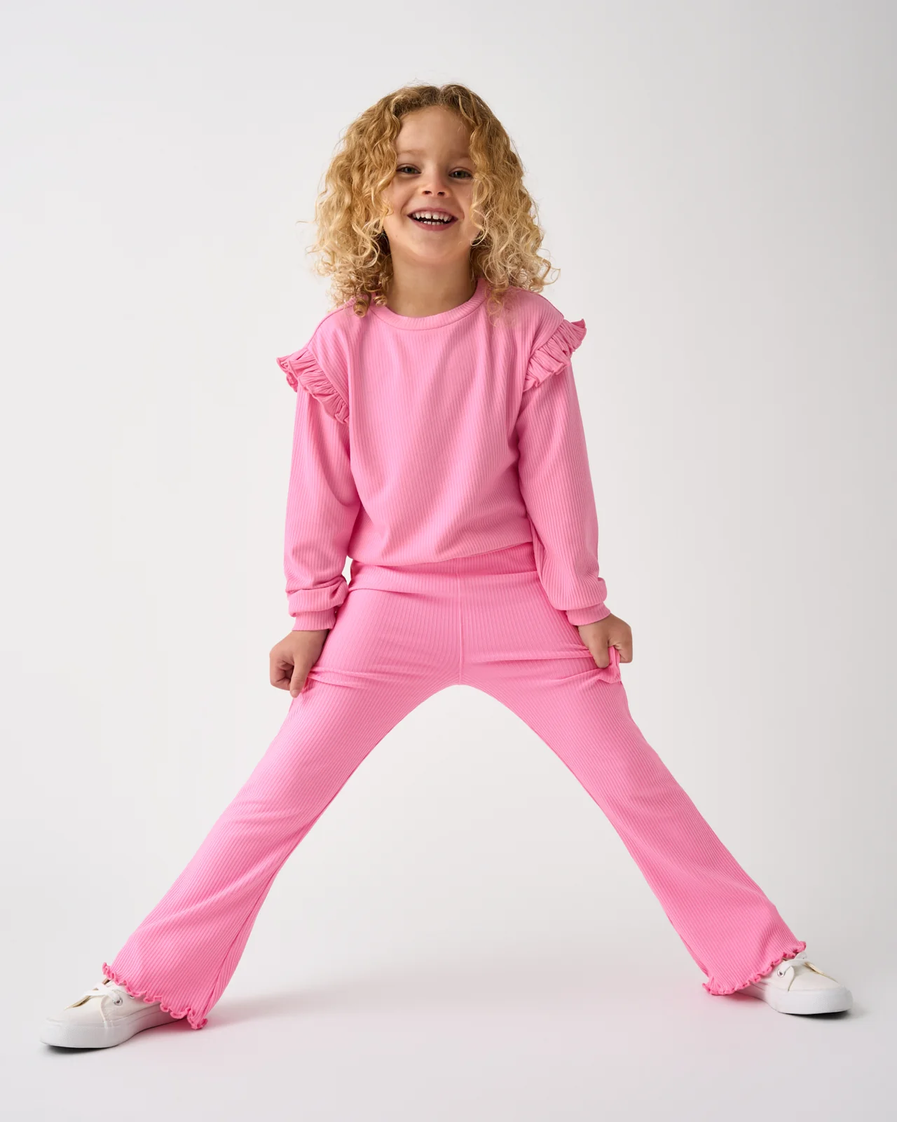 Sweet Pink Ribbed Flare Pant - Image 2