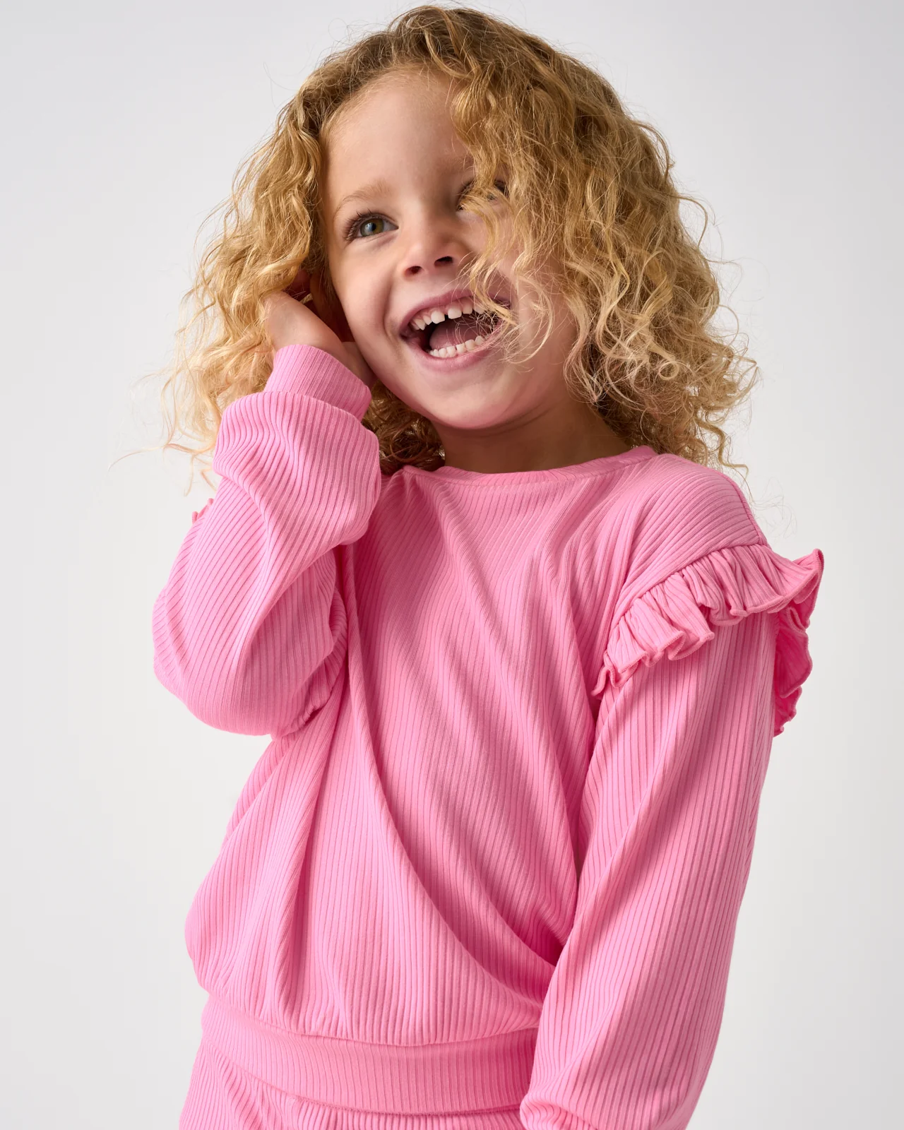 Sweet Pink Ribbed Flutter Crewneck - Image 2