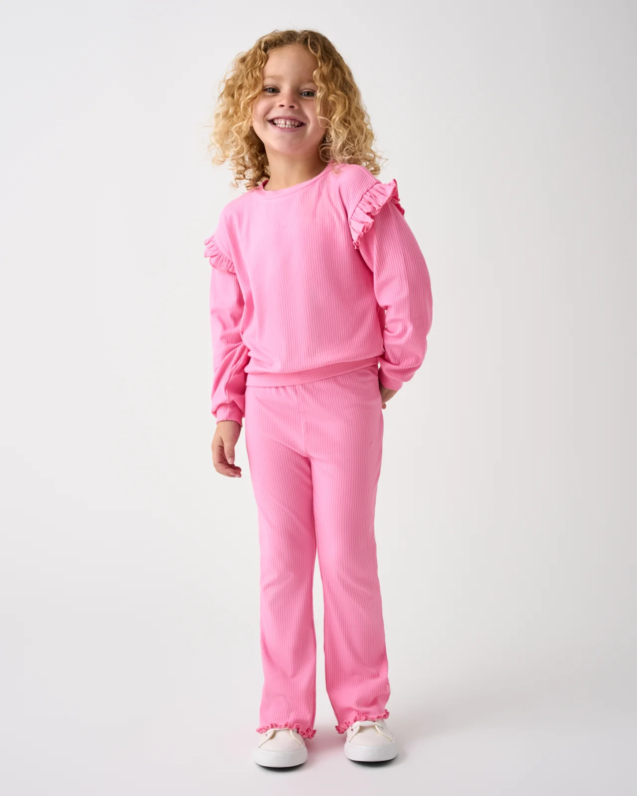 Sweet Pink Ribbed Flutter Crewneck - Image 4
