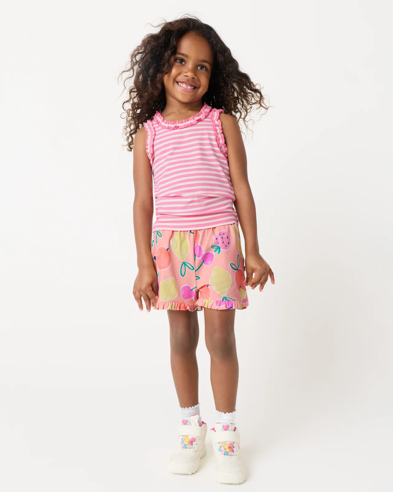 Sweet Pink Stripe Ribbed Ruffle Tank - Image 4