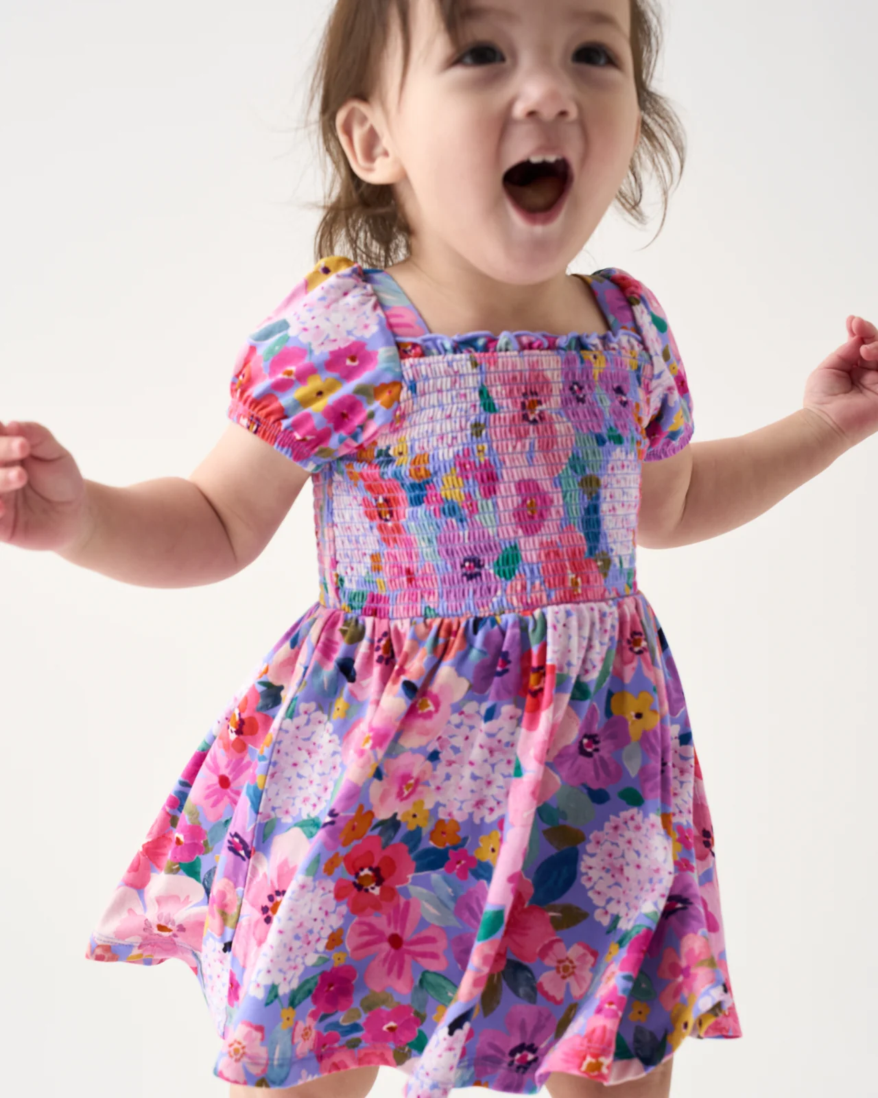 Sweet Sprigs Puff Sleeve Smocked Dress with Bloomer - Image 3