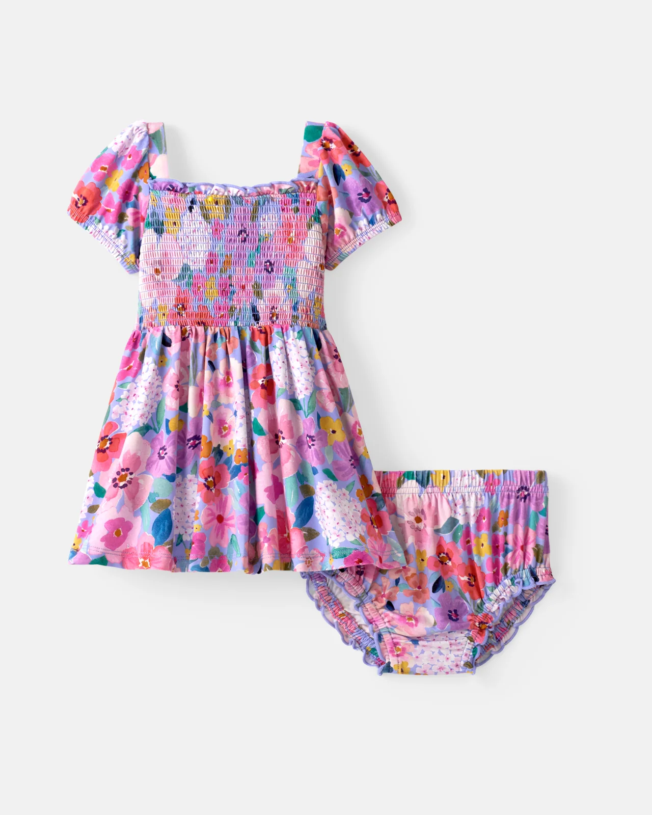 Sweet Sprigs Puff Sleeve Smocked Dress with Bloomer - Image 4