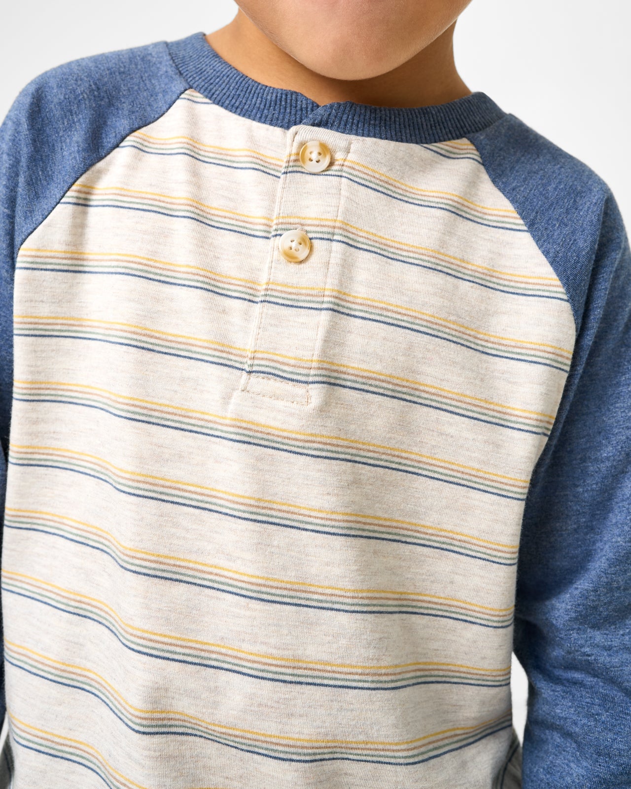 Vintage Navy Heather Stripe Raglan Henley Tee - Image 3