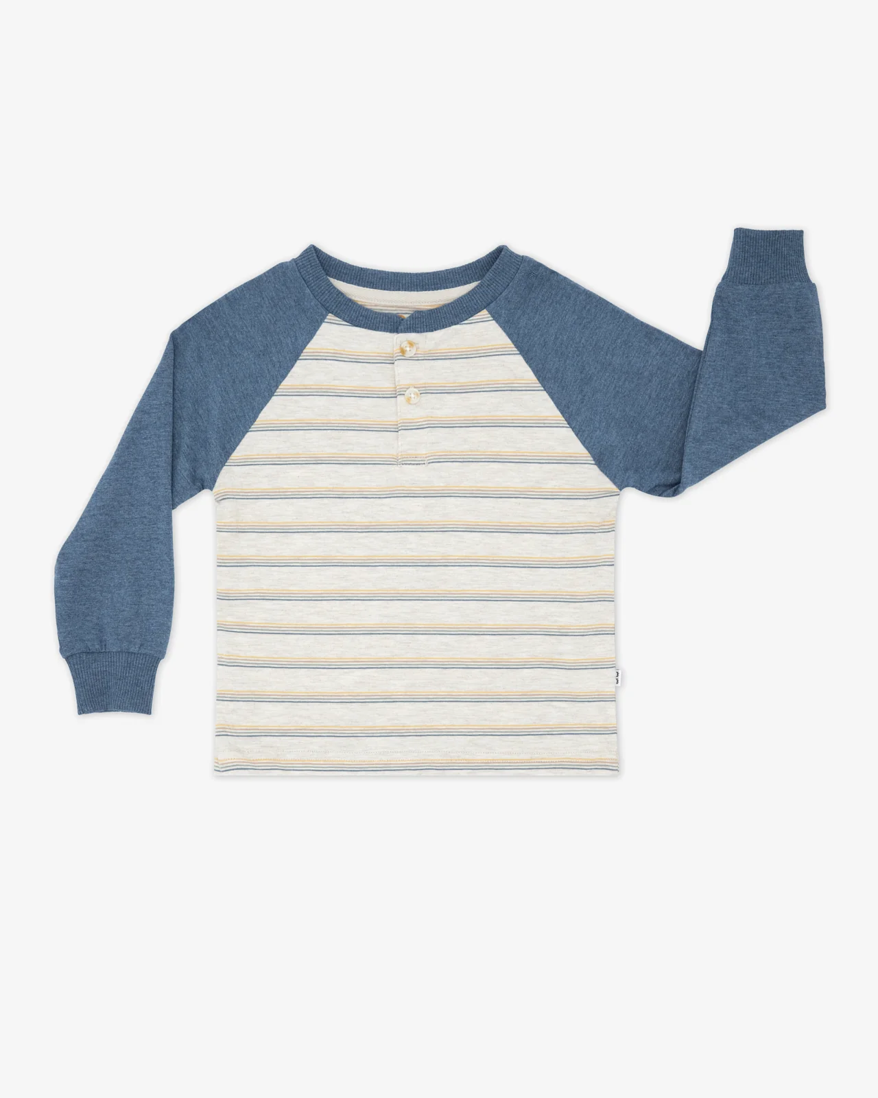 Vintage Navy Heather Stripe Raglan Henley Tee - Image 4